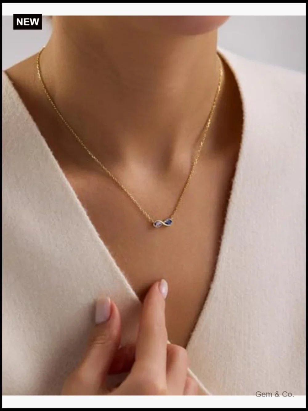 Gold Birthstone Pendant Necklace Dainty Infinity Double Birthstones 16 inch
